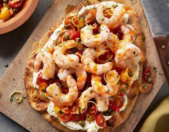 Featured image of Shrimp Flatbreads with Tomatoes and Herbs